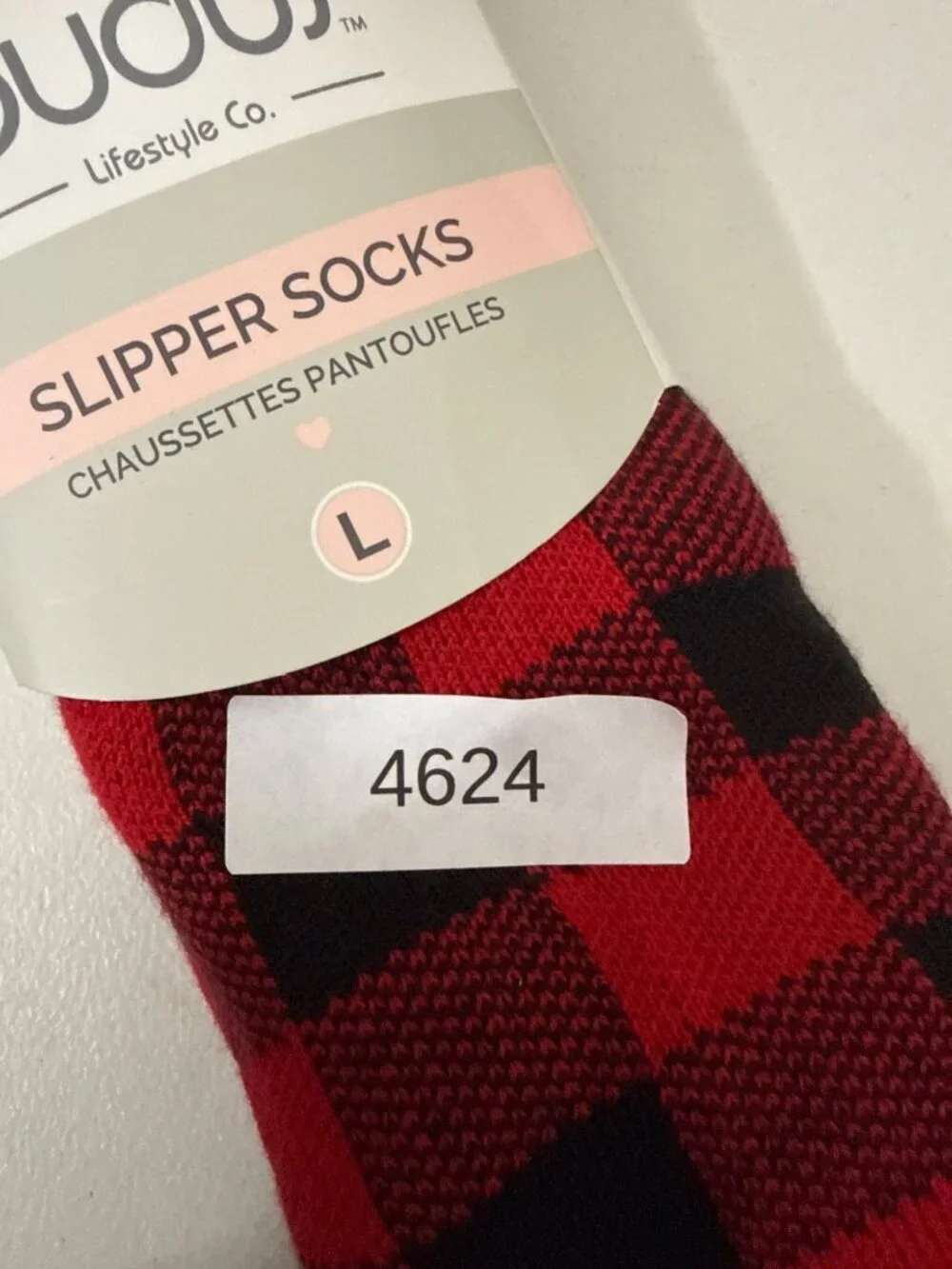 Pudus Red & Black Buffalo Plaid Slipper Socks With Ultra Plush Lining Non-Slip l